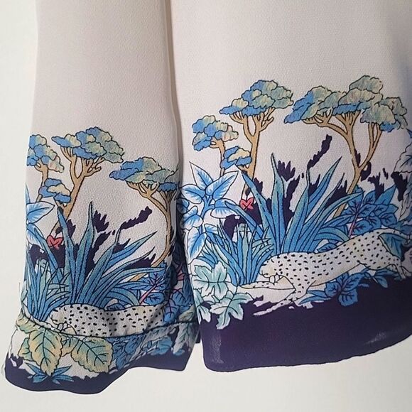 NWT Jeunesse XS Retro Printed Silk Button Front Top Blouse Modest Long Sleeve - Picture 6 of 16